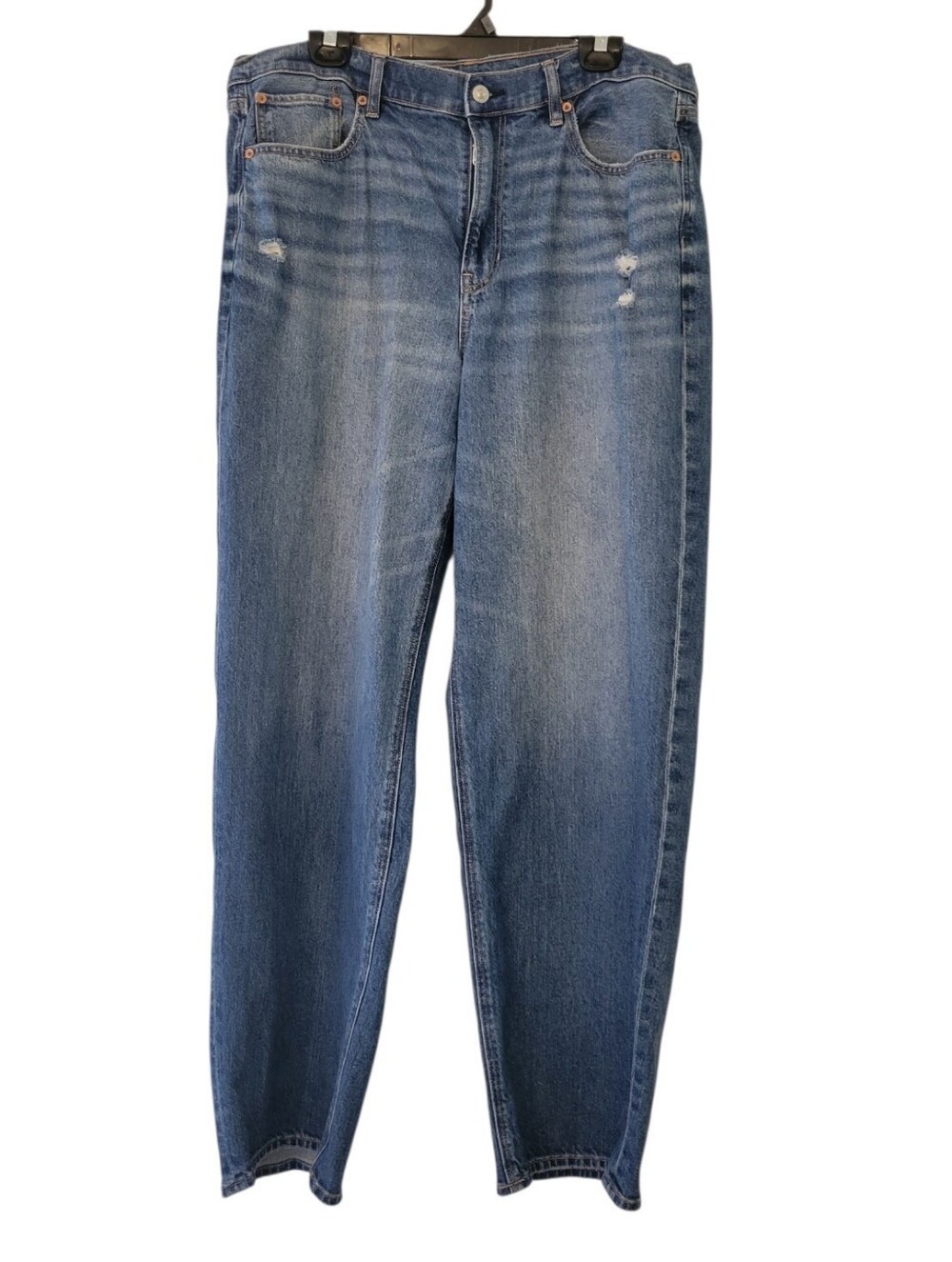 American Eagle Super High Rise Baggy Straight Blue Denim Jeans Size 16 Long